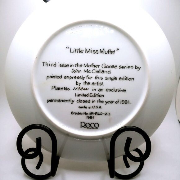 Reco Collectors Plate 3rd Issue Little Miss Muffet Painted John McClelland 1981 - Picture 8 of 11